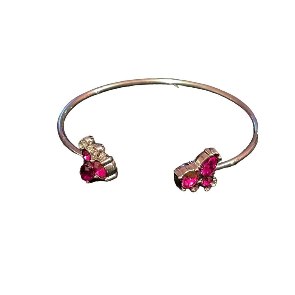 Elegant Open Cuff Bracelet with Ruby‎ Red Crystal Butterfly Accents R-48